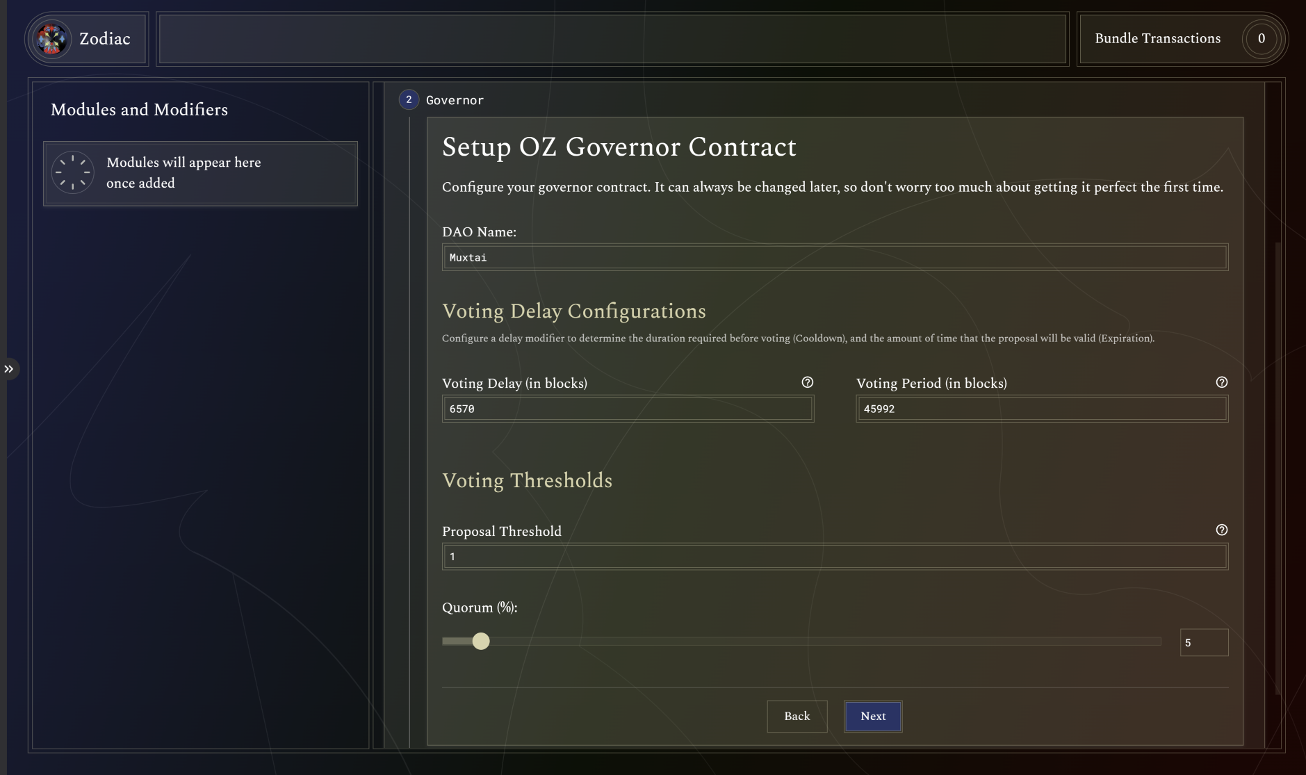 Setup OZ Governor Contract