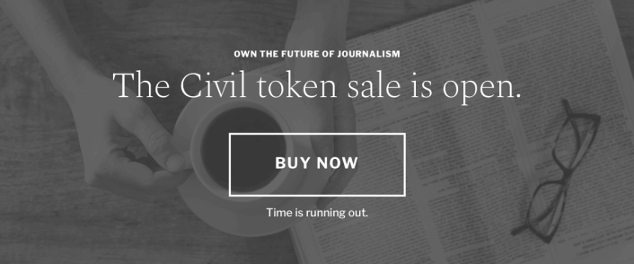 Screenshot from the Civil token sale